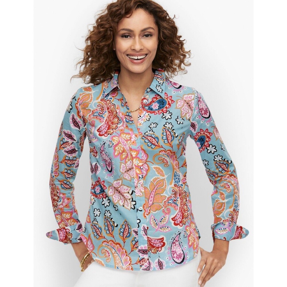 Talbots Fantastic Paisley Floral Cotton Button Front Long Sleeve Shirt L Rare
